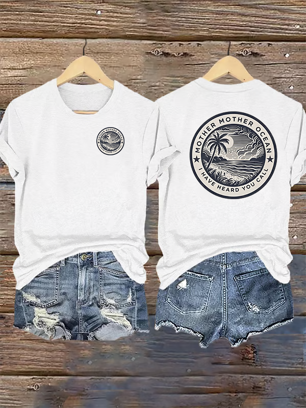 Retro Mother, Mother Ocean, I Have Heard You Call Print T-Shirt