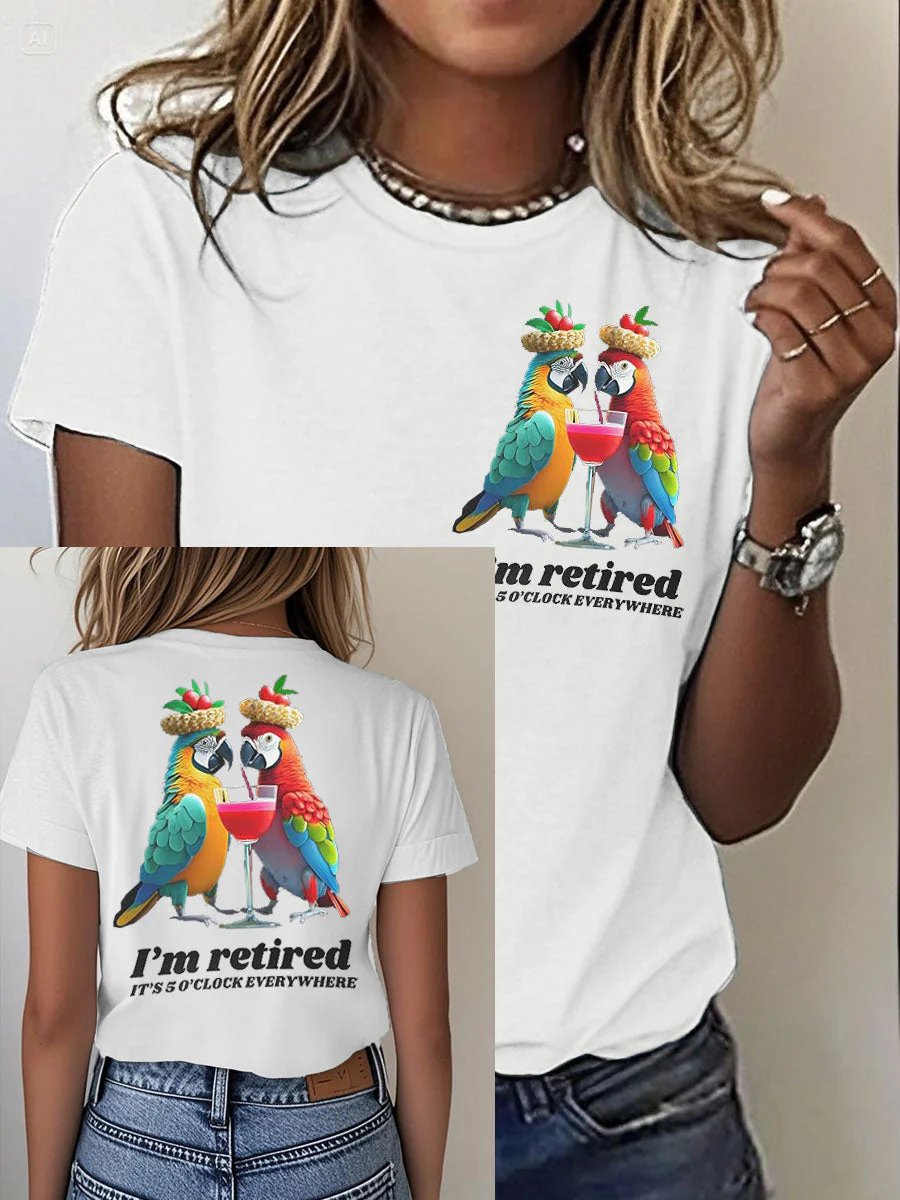 Women's Retro I‘m Retired Resort Hawaiian Print T-Shirt