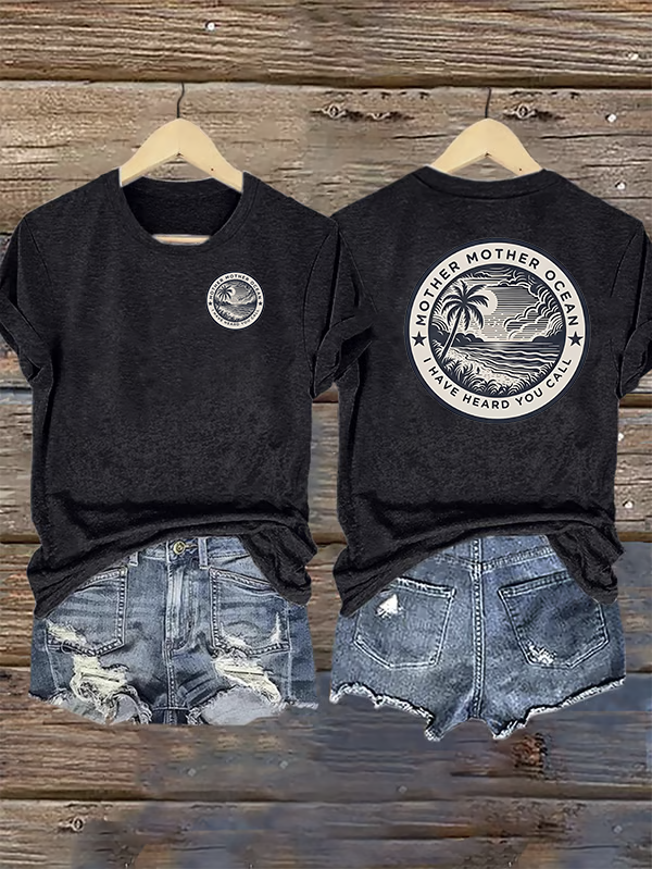 Retro Mother, Mother Ocean, I Have Heard You Call Print T-Shirt