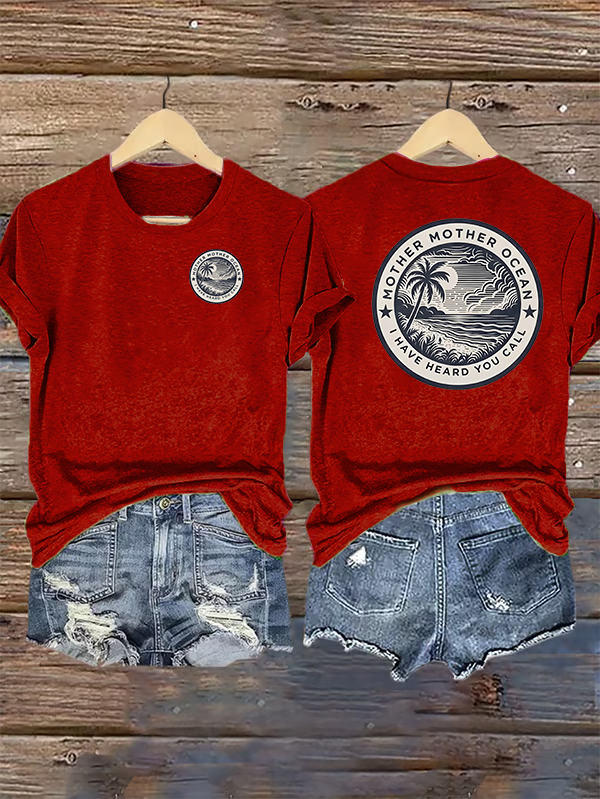 Retro Mother, Mother Ocean, I Have Heard You Call Print T-Shirt