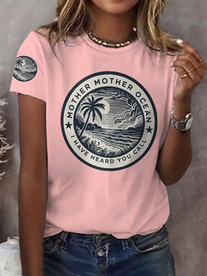 Retro Mother, Mother Ocean, I Have Heard You Call Print T-Shirt