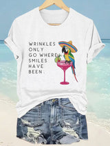 Retro Wrinkles Only Go Where Smiles Have Been Print T-Shirt