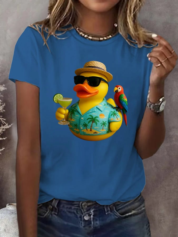 Retro Vacation Parrot Margarita Memorial Duck Hand Print T-Shirt