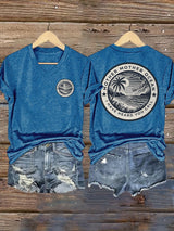 V Neck Retro Mother, Mother Ocean, I Have Heard You Call Print T-Shirt