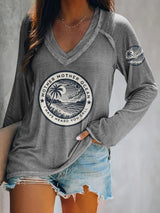 V-neck Retro Mother, Mother Ocean, I Have Heard You Call Print T-Shirt