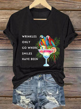 V-Neck Retro Wrinkles Only Go Where Smiles Have Been Print T-Shirt