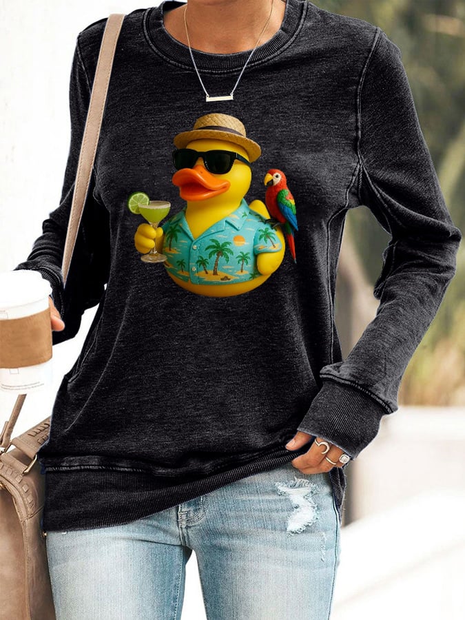 Retro Vacation Parrot Margarita Memorial Duck Print Sweatshirt