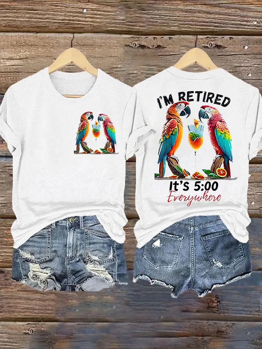 Women's Retro I‘m Retired Resort Hawaiian Print T-Shirt