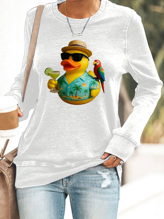 Retro Vacation Parrot Margarita Memorial Duck Print Sweatshirt