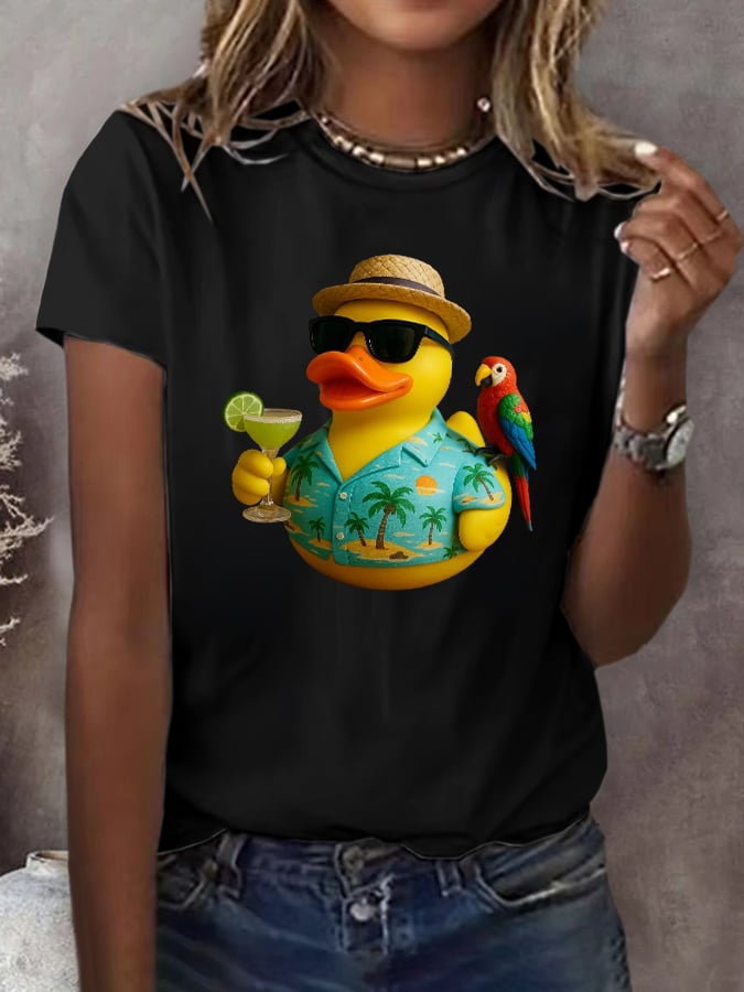 Retro Vacation Parrot Margarita Memorial Duck Hand Print T-Shirt