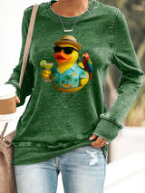 Retro Vacation Parrot Margarita Memorial Duck Print Sweatshirt