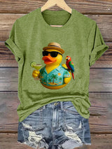 Retro Vacation Parrot Margarita Memorial Duck Print T-Shirt