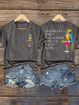 V Neck Retro Wrinkles Only Go Where Smiles Have Been Print T-Shirt
