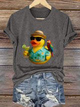 Retro Vacation Parrot Margarita Memorial Duck Print T-Shirt