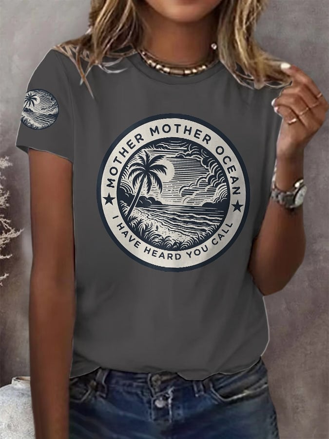 Retro Mother, Mother Ocean, I Have Heard You Call Print T-Shirt