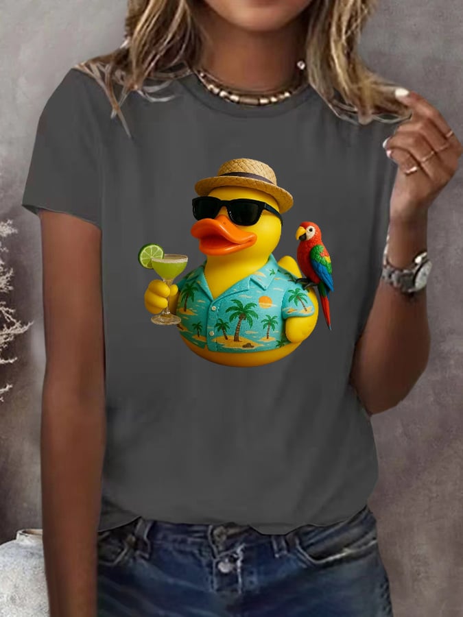 Retro Vacation Parrot Margarita Memorial Duck Hand Print T-Shirt