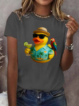 Retro Vacation Parrot Margarita Memorial Duck Hand Print T-Shirt