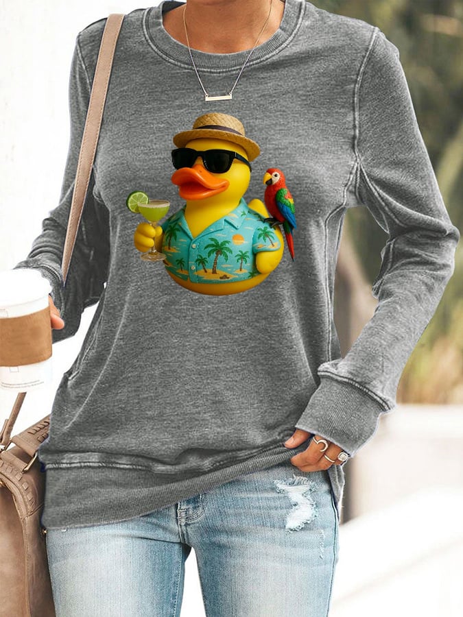 Retro Vacation Parrot Margarita Memorial Duck Print Sweatshirt