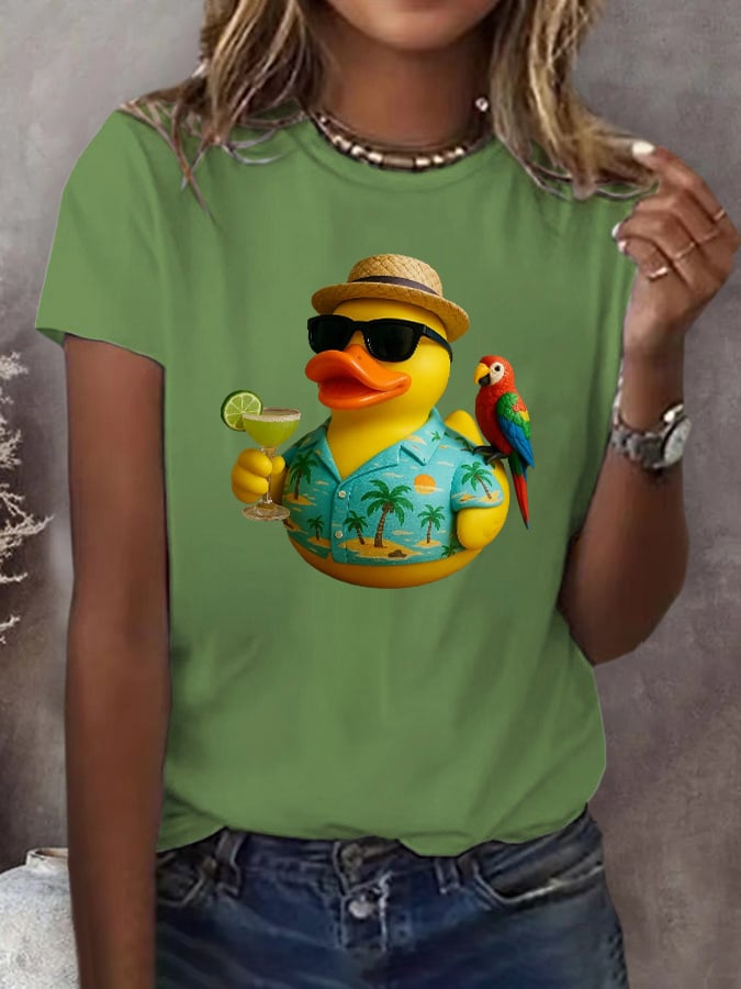 Retro Vacation Parrot Margarita Memorial Duck Hand Print T-Shirt