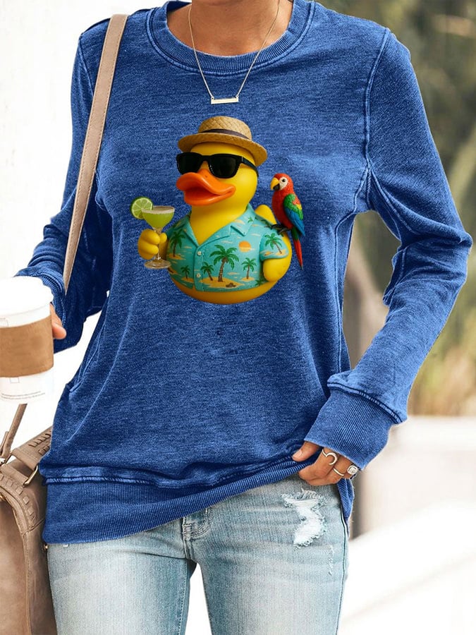 Retro Vacation Parrot Margarita Memorial Duck Print Sweatshirt
