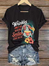 Women's Retro Wrinkles Only Go Where Smiles Have Been Print T-Shirt