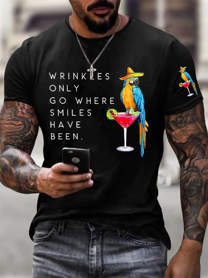 Men's Retro Wrinkles Only Go Where Smiles Have Been Print T-Shirt