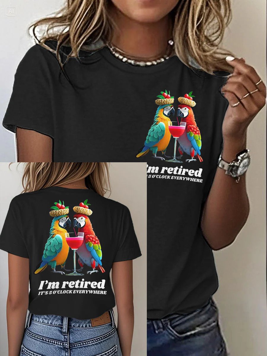 Women's Retro I‘m Retired Resort Hawaiian Print T-Shirt