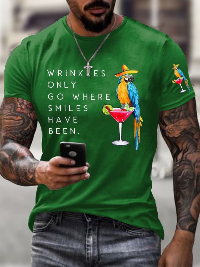 Men's Retro Wrinkles Only Go Where Smiles Have Been Print T-Shirt