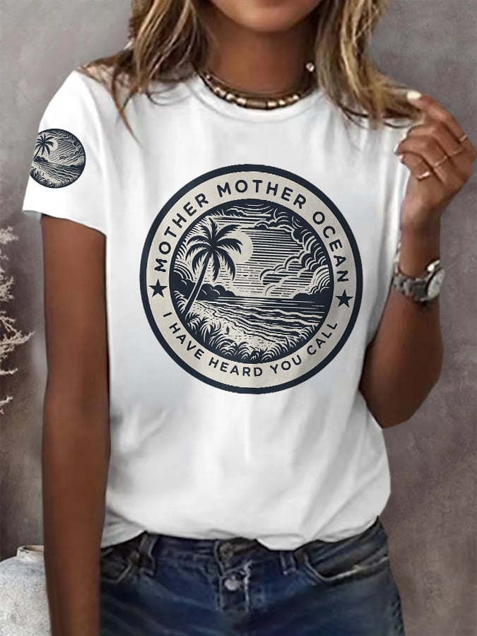 Retro Mother, Mother Ocean, I Have Heard You Call Print T-Shirt