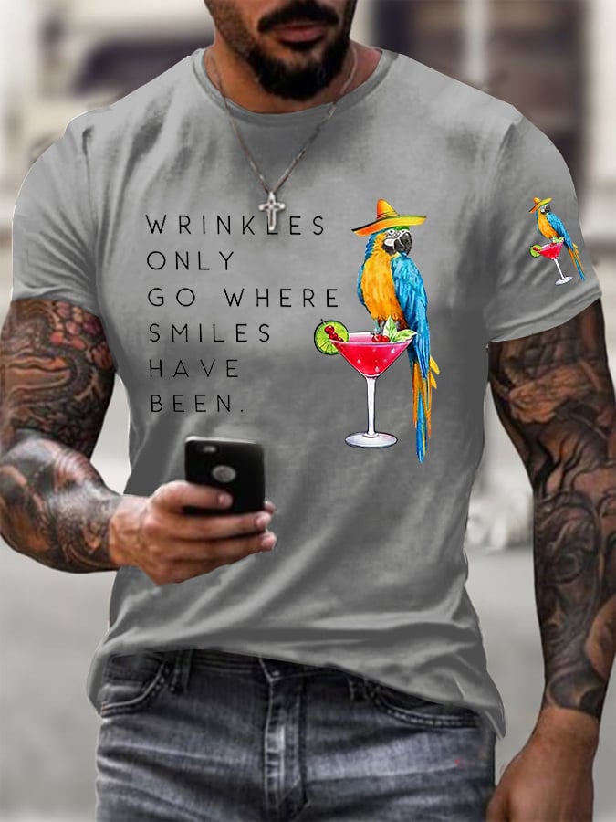 Men's Retro Wrinkles Only Go Where Smiles Have Been Print T-Shirt