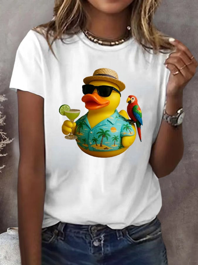 Retro Vacation Parrot Margarita Memorial Duck Hand Print T-Shirt