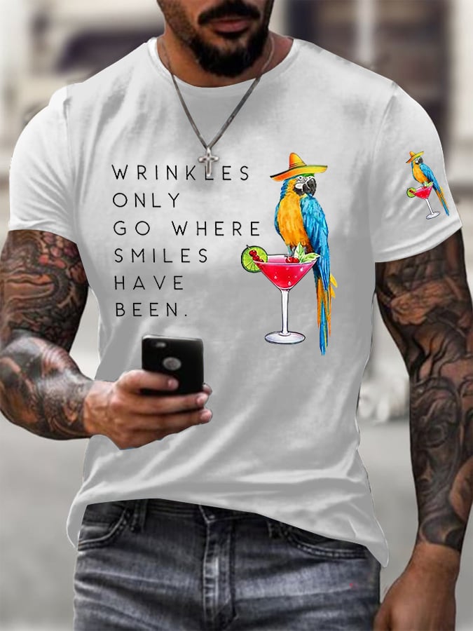 Men's Retro Wrinkles Only Go Where Smiles Have Been Print T-Shirt