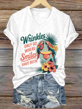 Women's Retro Wrinkles Only Go Where Smiles Have Been Print T-Shirt