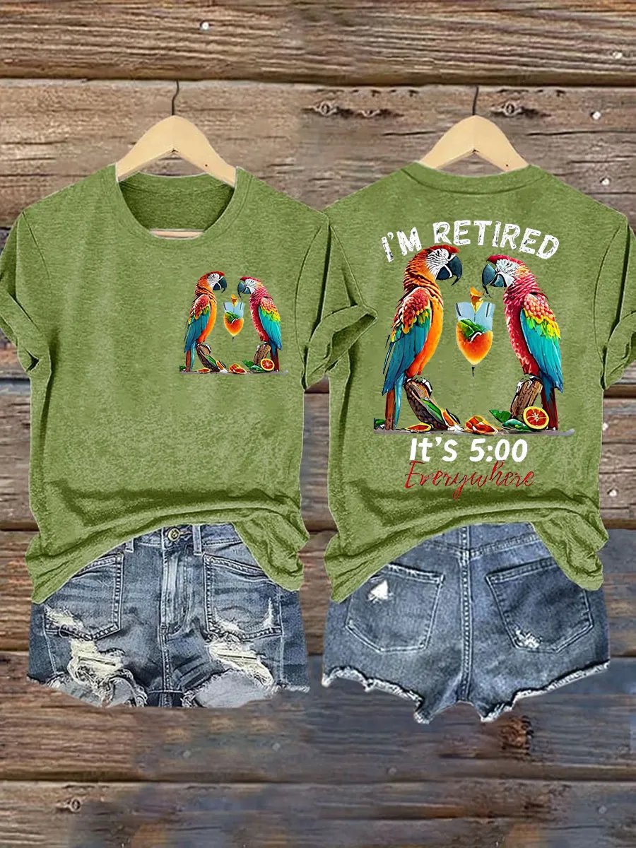 Women's Retro I‘m Retired Resort Hawaiian Print T-Shirt
