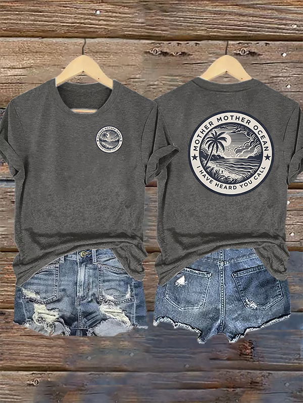 Retro Mother, Mother Ocean, I Have Heard You Call Print T-Shirt
