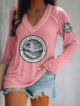 V-neck Retro Mother, Mother Ocean, I Have Heard You Call Print T-Shirt