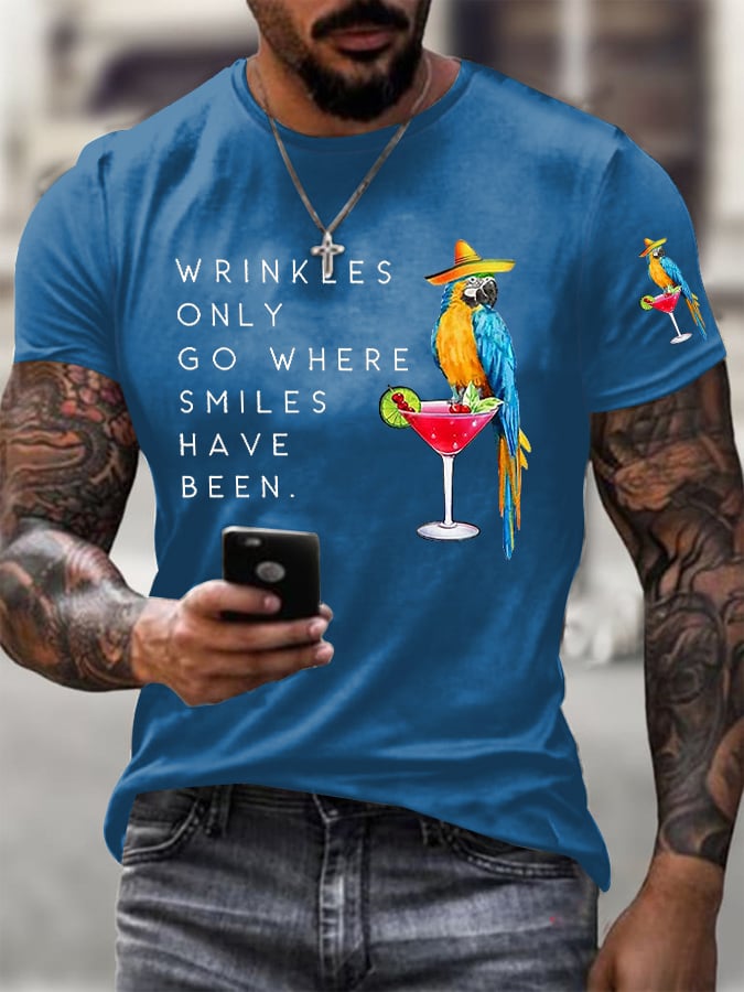 Men's Retro Wrinkles Only Go Where Smiles Have Been Print T-Shirt